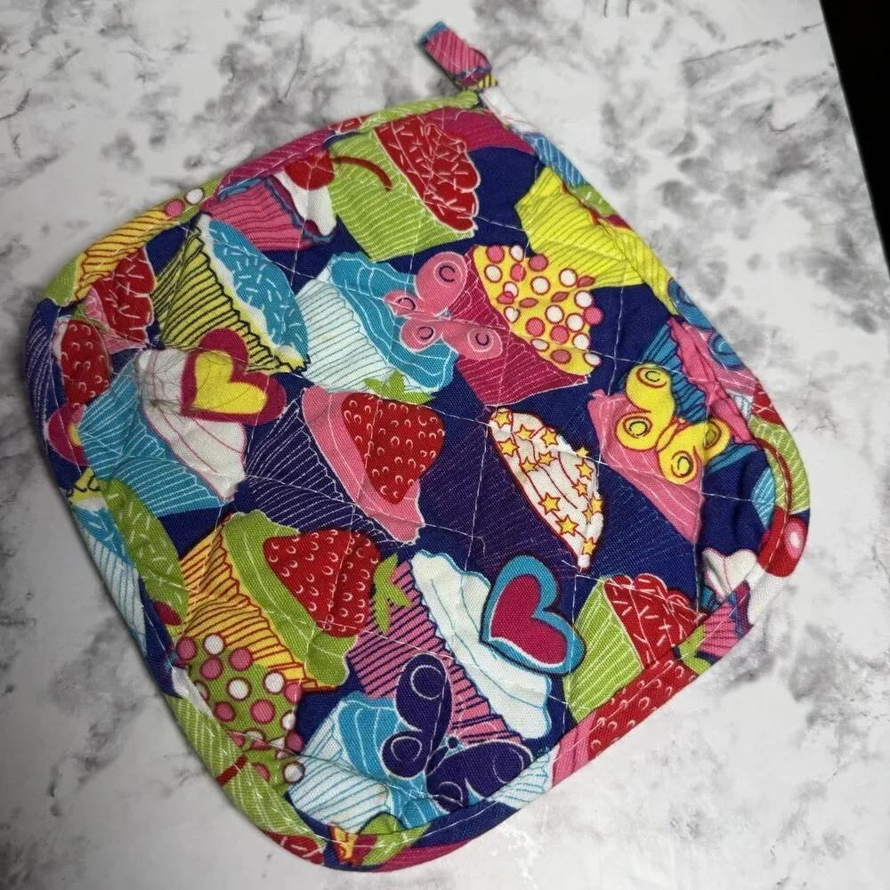 Two Lumps of Sugar Colorful Cupcake Theme Potholder Oven Mitt Set NWOT
